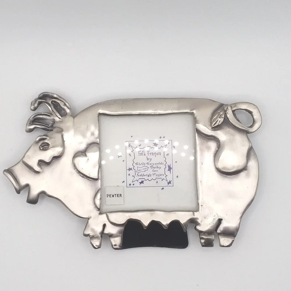 Vintage‎ Ashleigh Manor  Pig Pewter Picture Frame Ruth Reynolds Folk Frames 1996